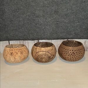 Coconut Shell Tea Light Holders – Natural Brown Set of 3